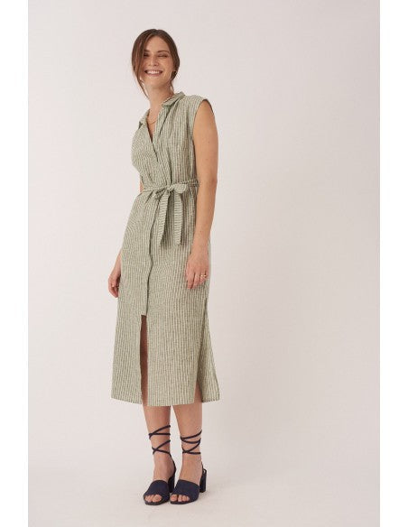 Precioso vestido largo camisero designers society sin mangas con cinturón