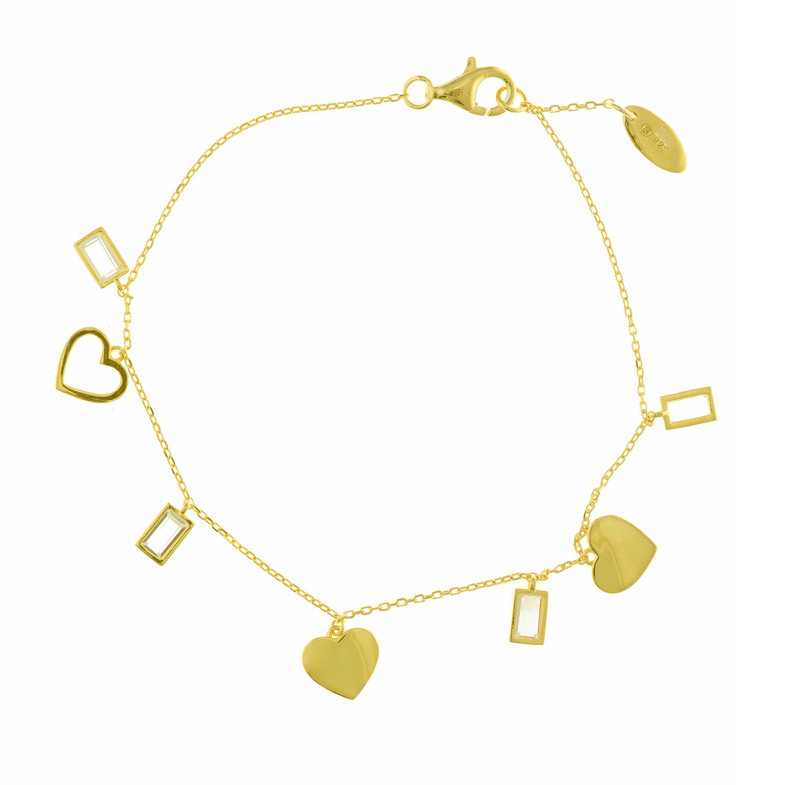 Pulsera salvatore plata con colgantes en corazon