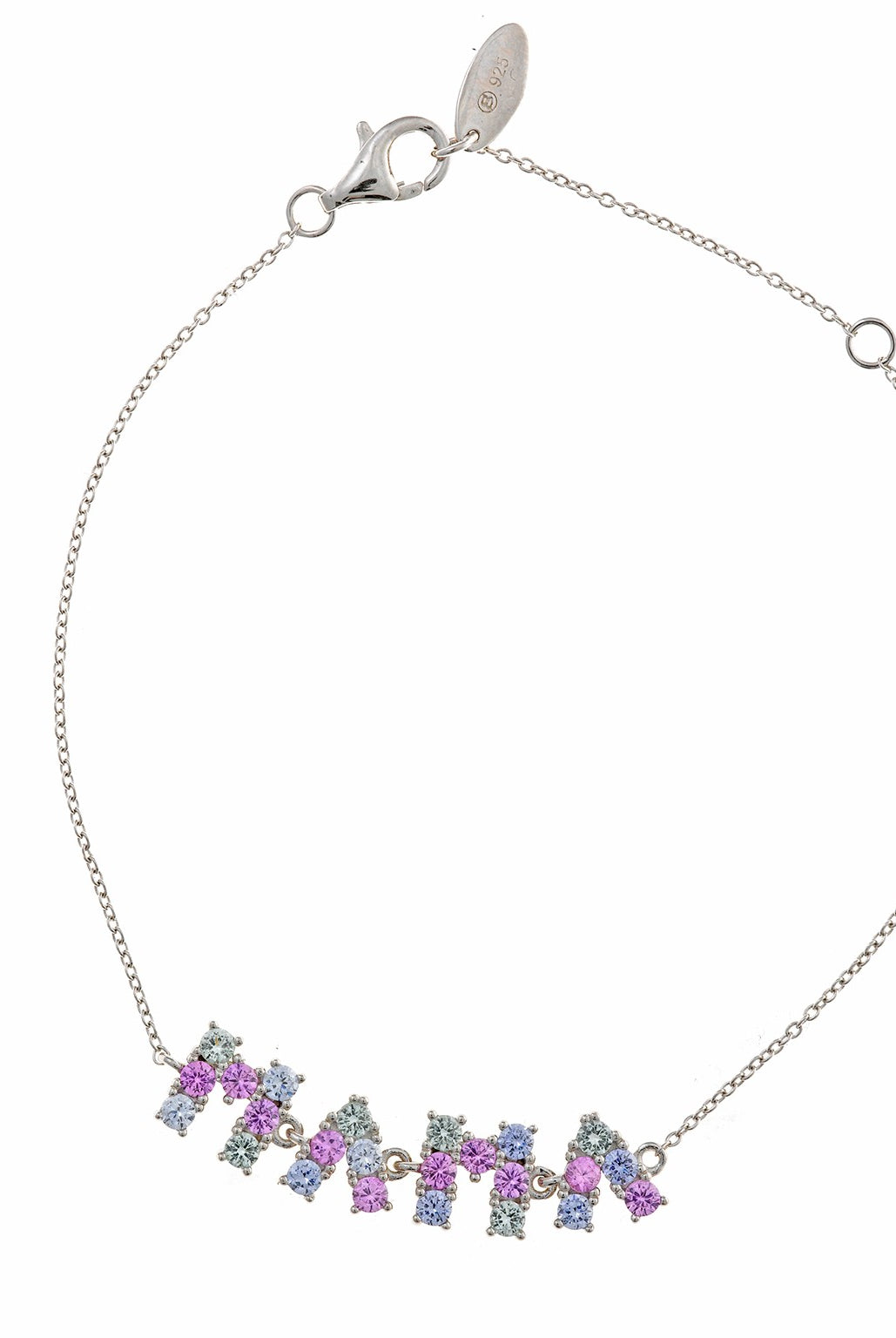Pulsera salvatore plata letras mamá en circonitas de colores.