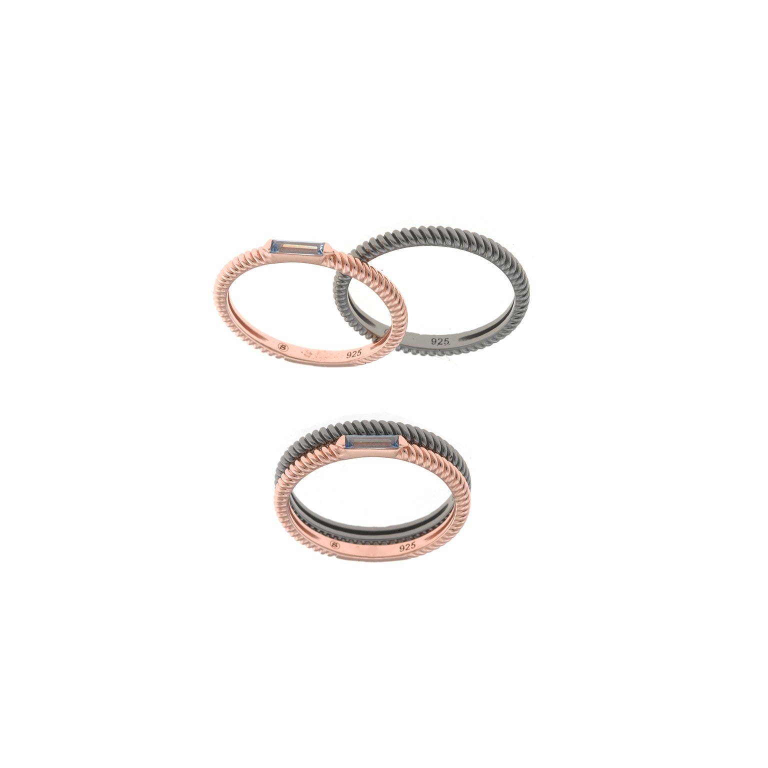 Anillo SALVATORE PLATA chapado rosa y rodio negro