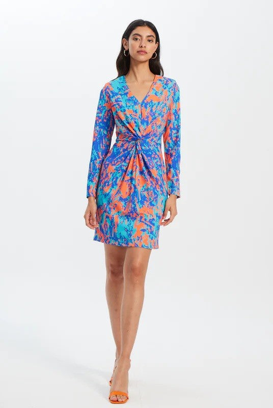 Vestido mioh jimena paint corto estampado con nudo