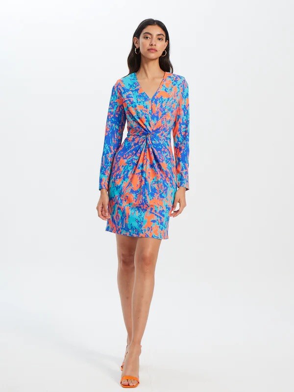 Vestido mioh jimena paint corto estampado con nudo