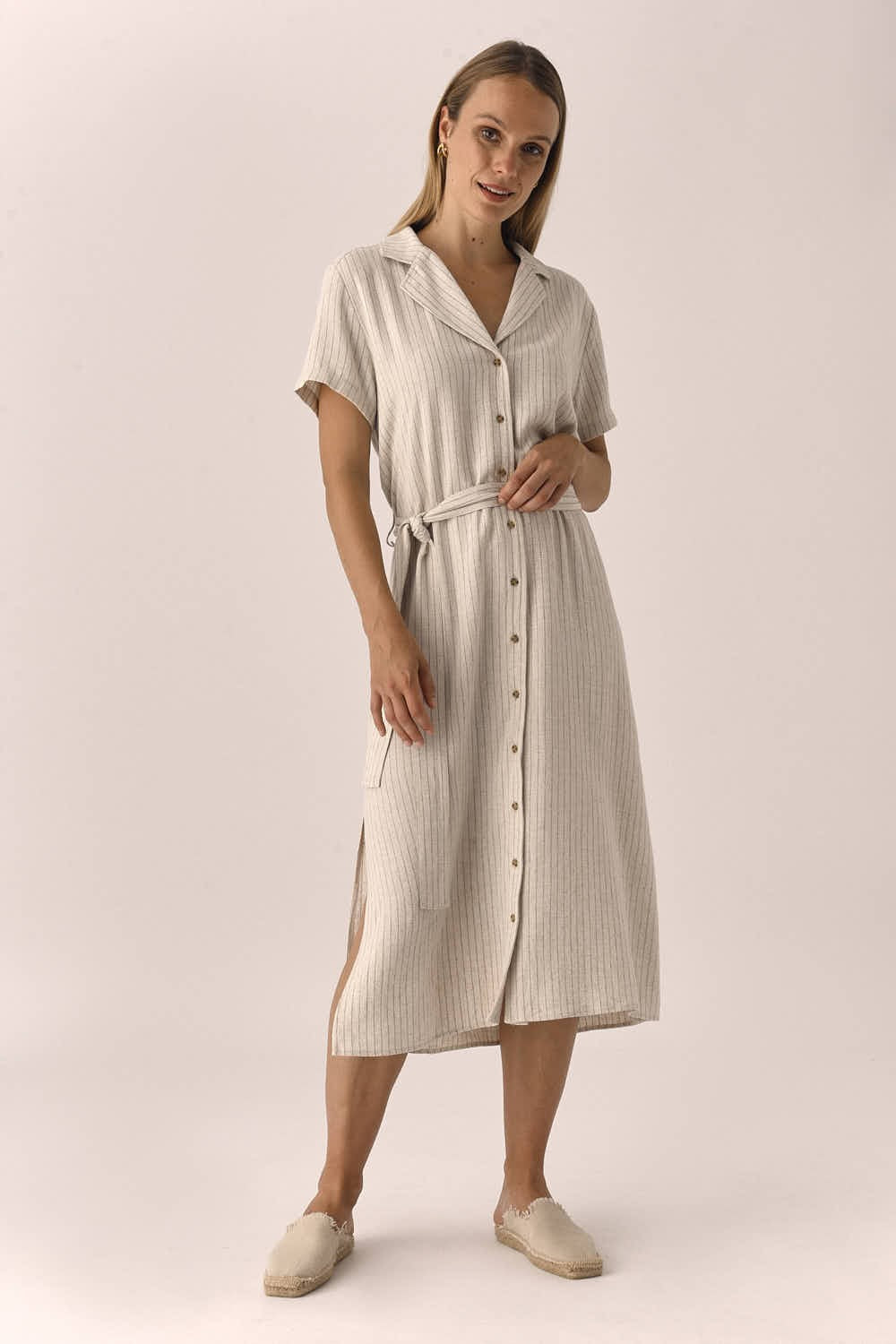 Vestido designers society kupla camisero de rayas y largo midi.