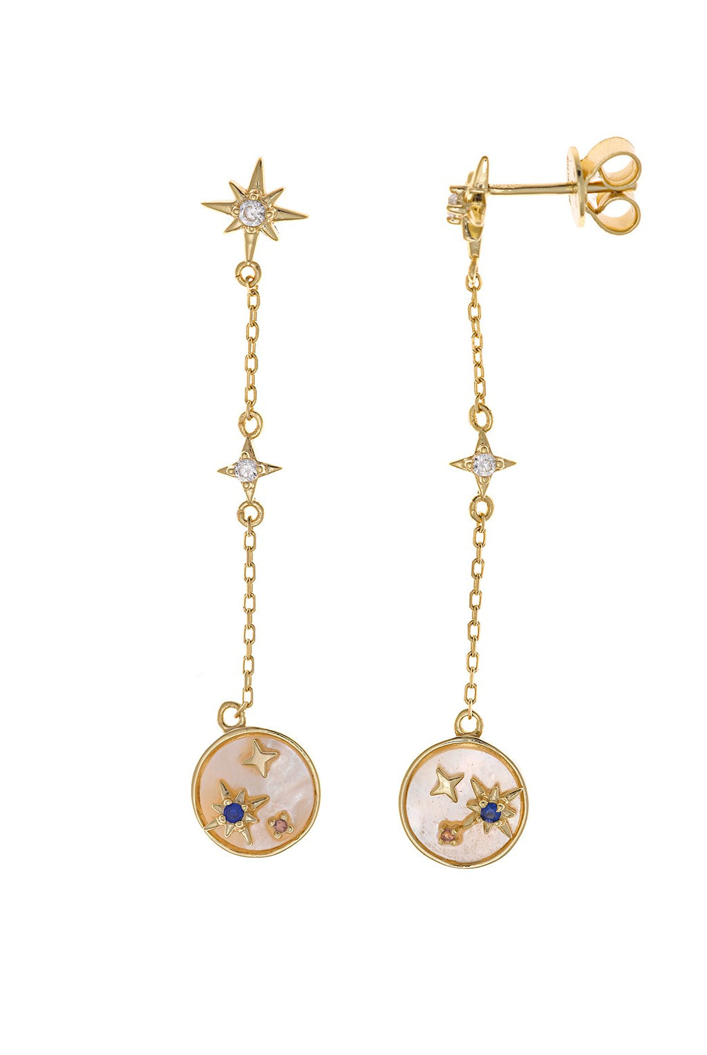 Pendientes SALVATORE PLATA con círculo en madre perla y circonitas multicolor.