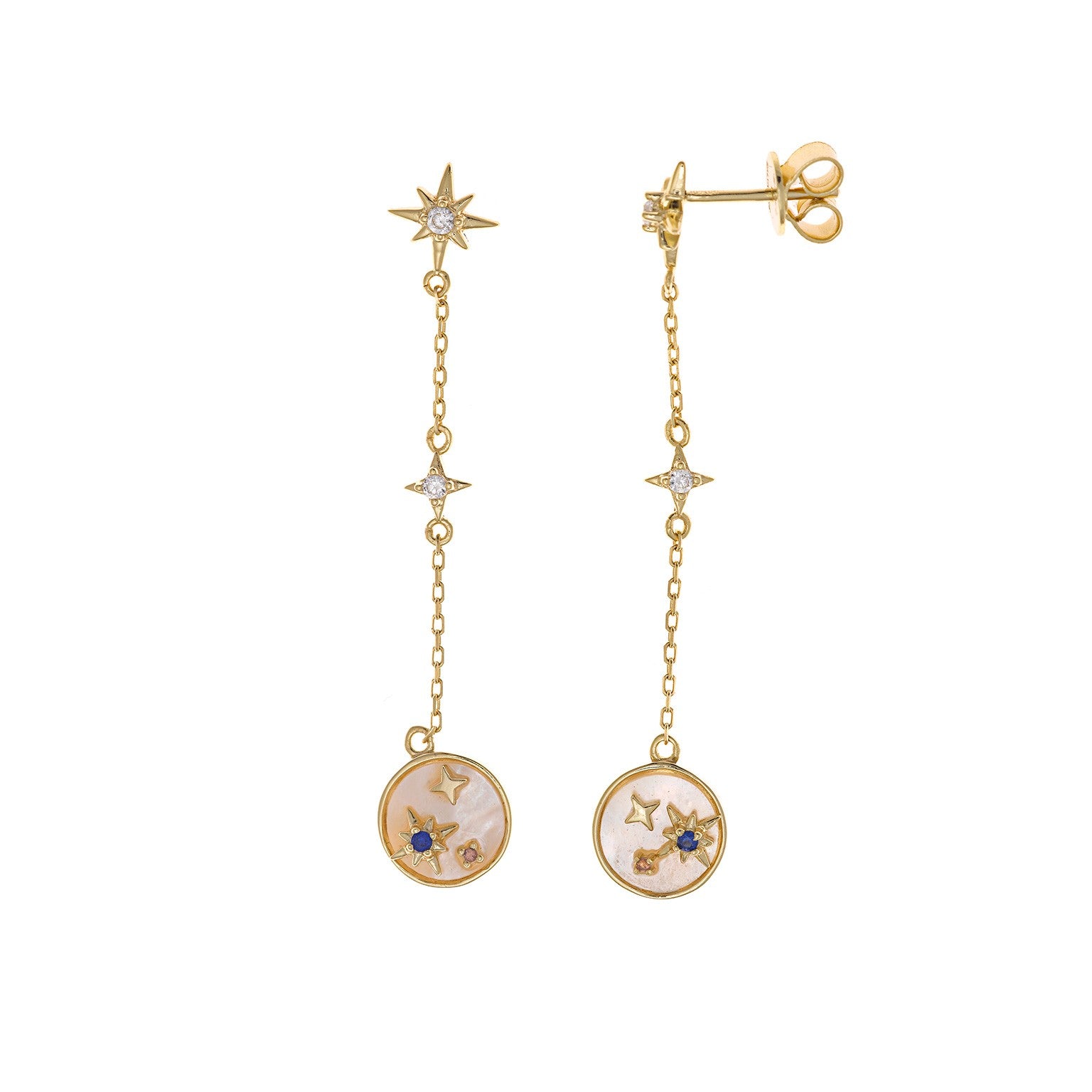 Pendientes SALVATORE PLATA con círculo en madre perla y circonitas multicolor.