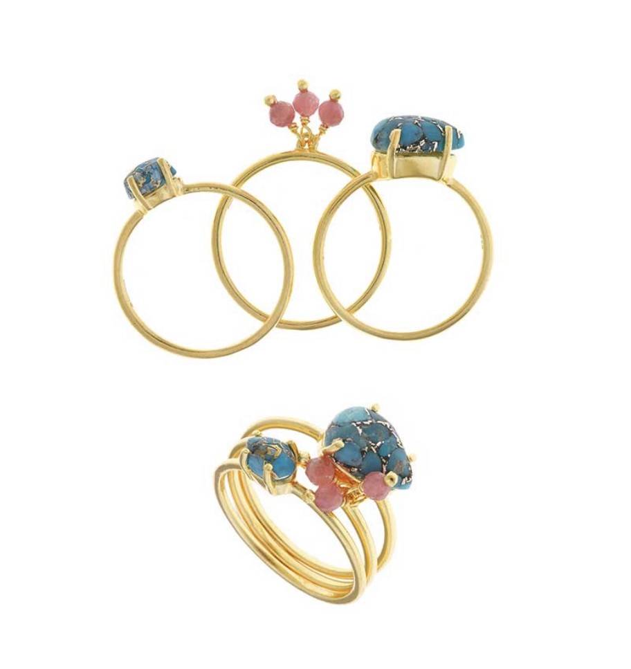 Anillo salvatore plata dorado con turquesas