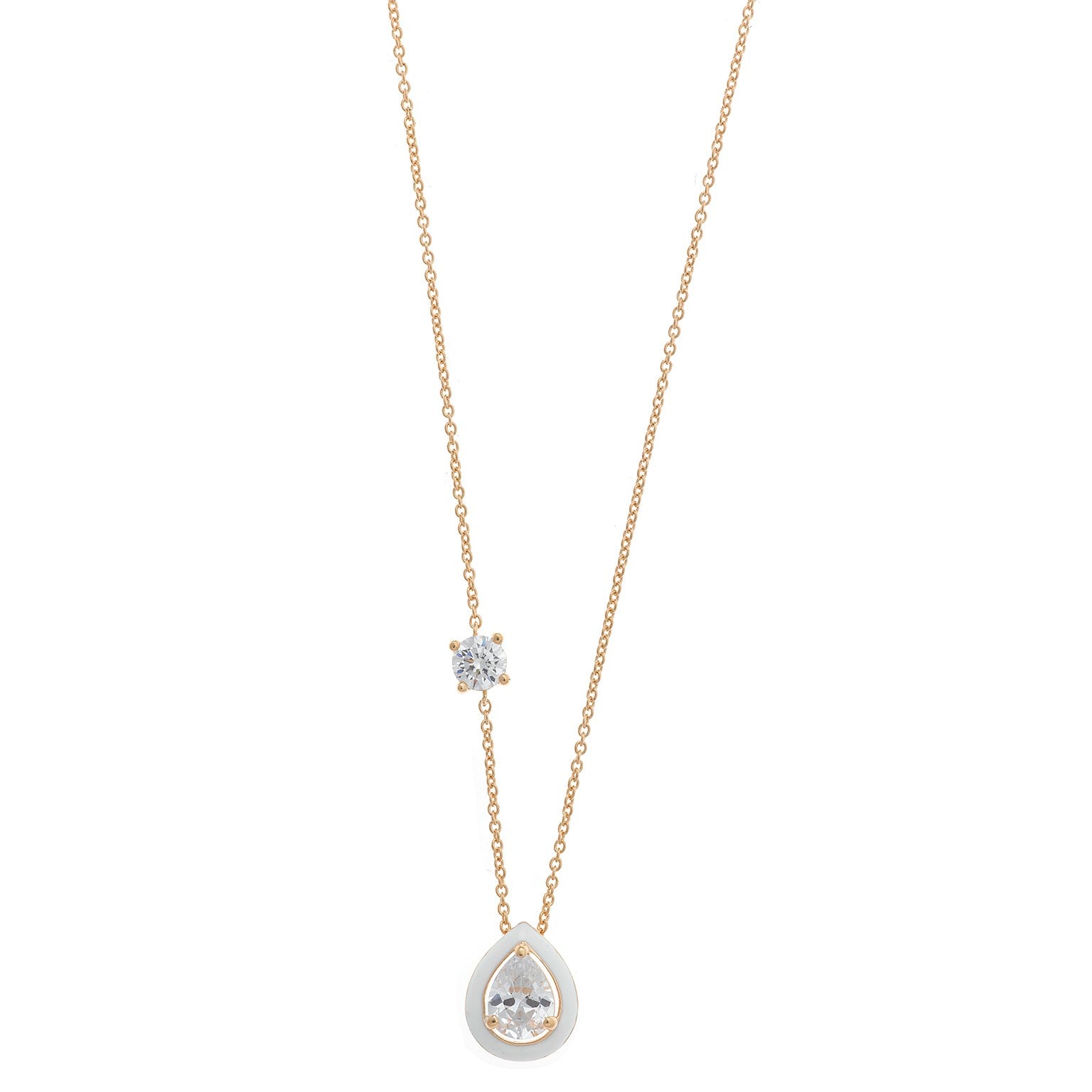 Collar salvatore plata con lágrima de circonita y esmalte blanco