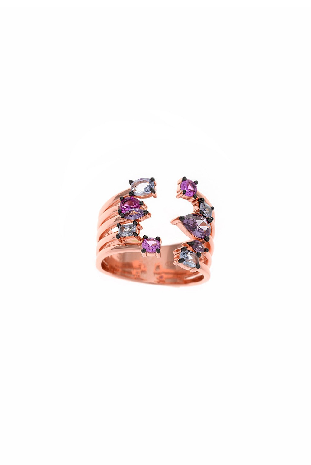 Anillo salvatore plata con circonitas en tonos malvas