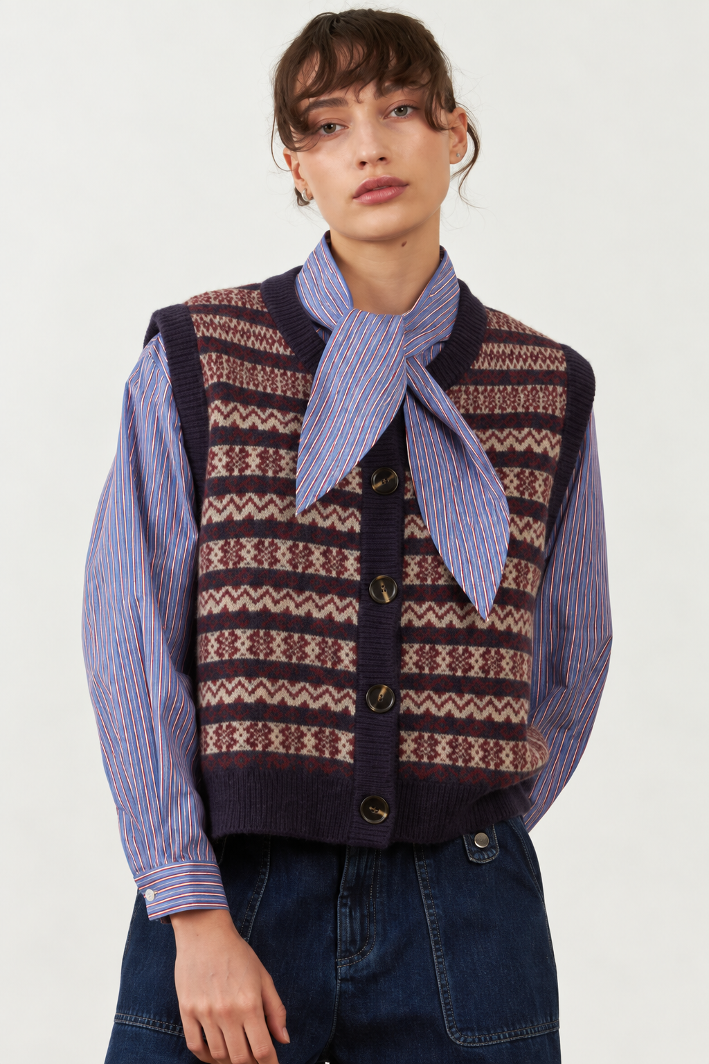 Chaleco de punto Orfeo Paris Aliena jacquard azul marino
