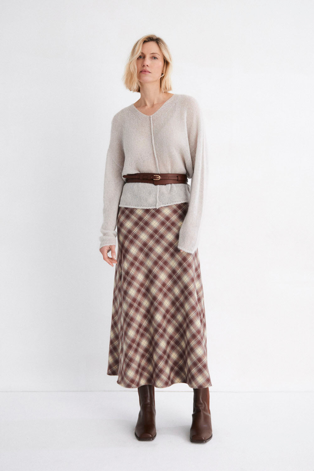 Falda midi Mus & Bombon Sakura al bies granate – vista 1