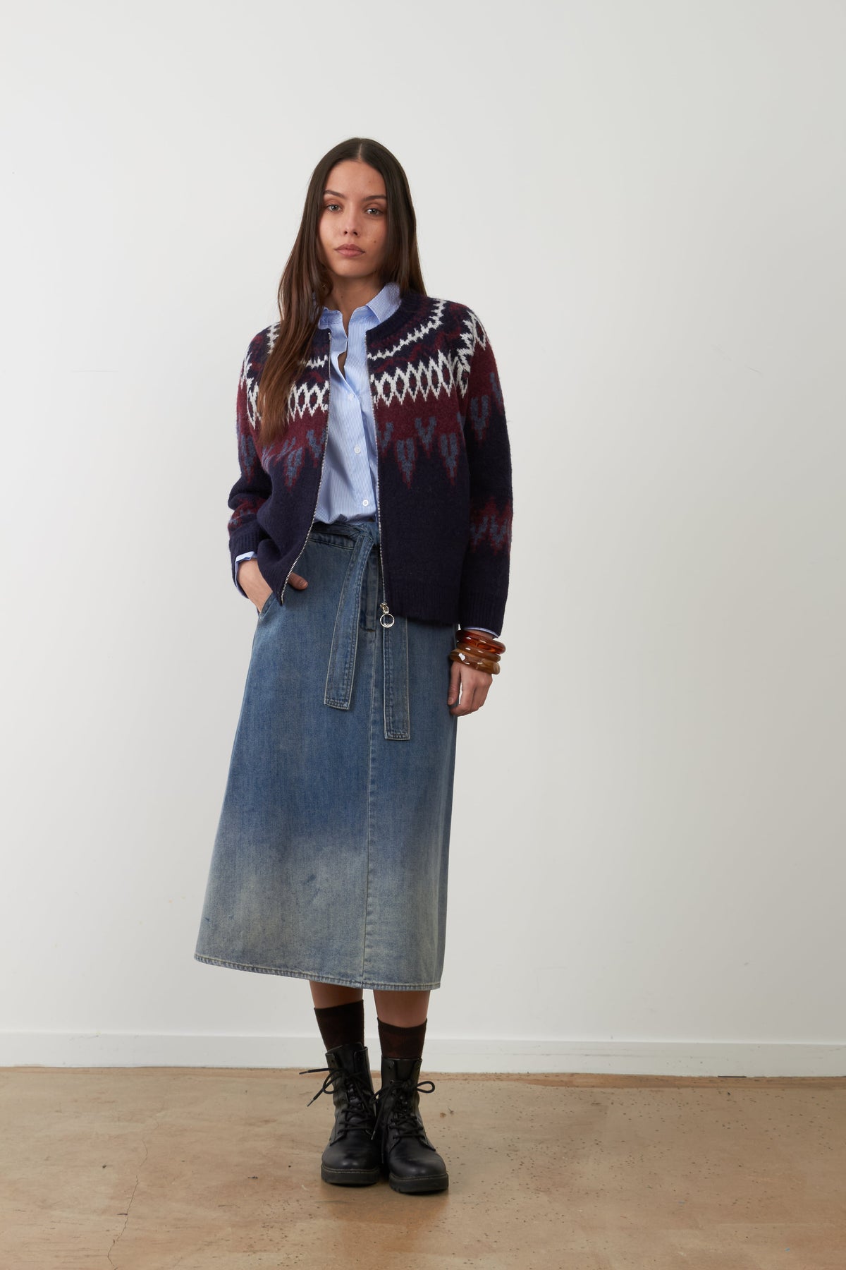 Jersey jacquard Orfeo Paris Alistair marino y burdeos